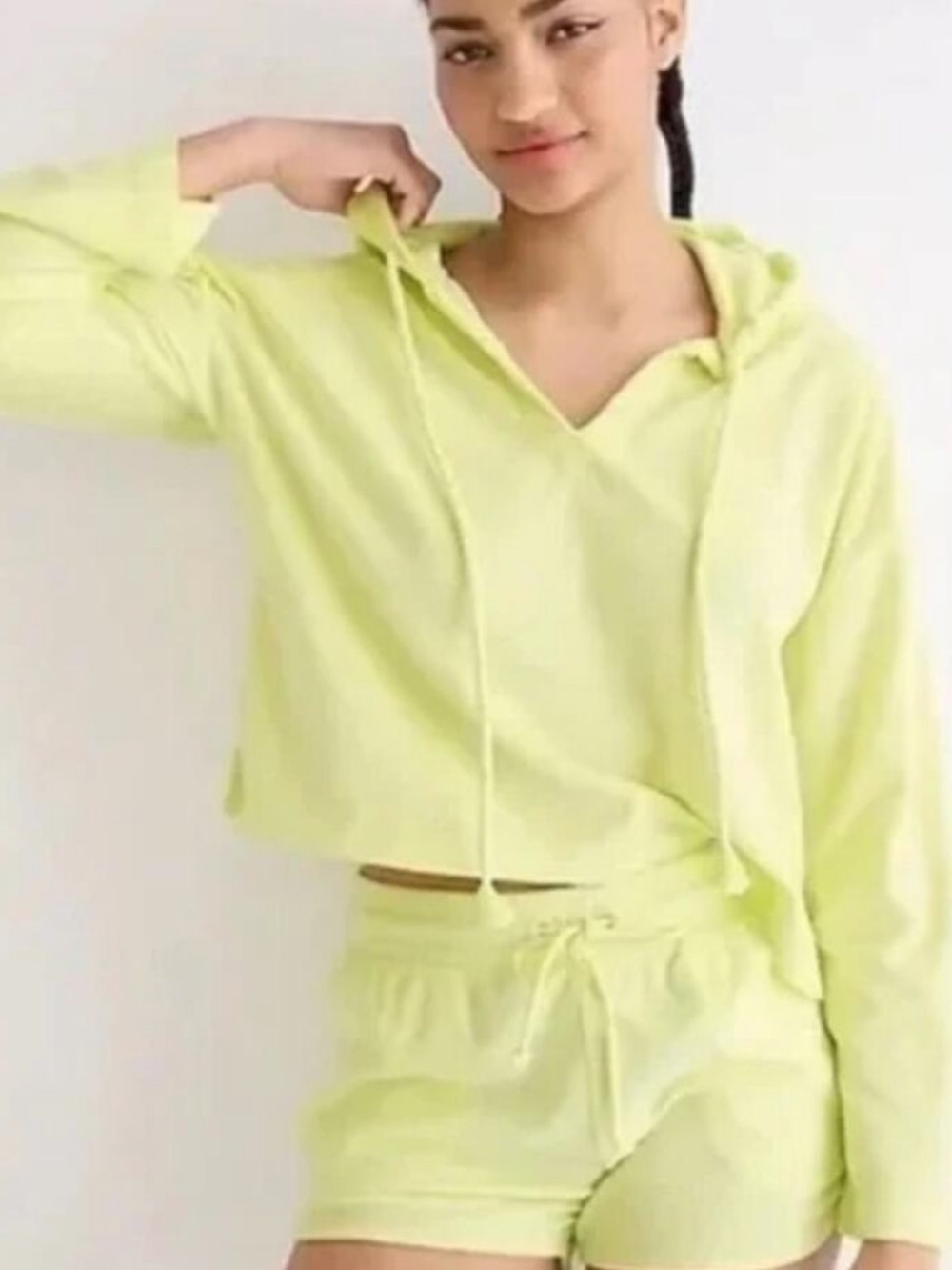 J.Crew Neon Yellow Terry Hoodie Cover Up Set S - Picture 8 of 8